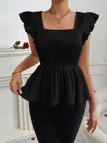 SHEIN Privé Camiseta ajustada con cuello cuadrado y mangas cortas para mujer, adecuada para vacaciones y citas