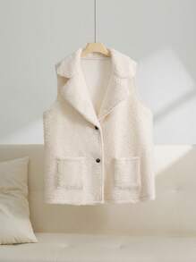 SHEIN Essnce Plus Size Sleeveless Turn-Down Collar Vest With Pockets, For Winter