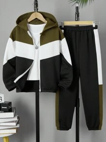 SHEIN 2pcs Boys' Long Sleeve Hooded Sweatshirt And Pants Set - Multicolor - View 1