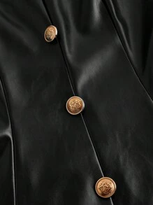 SHEIN MOD 黑色PU材质金属扣吊带连衣裙，适合返校季、迷你裙、秋季女装、万圣节服装、圣诞节、黑色连衣裙、舞会礼服、演唱会女装、锐舞节服装等场合。 - 黑色 - 查看 3