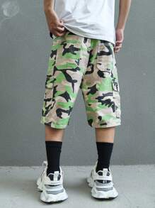 Manfinity EMRG Men's Casual Camo Pattern Waist Belt Pocket Denim Shorts For Everyday Wear - Multicolor - View 2