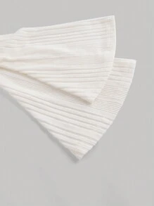 SHEIN MOD 白色针织罗纹休闲秋冬女士喇叭袖连衣裙返校服秋季衣服 - 白色 - 查看 4
