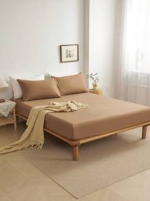 三件套纯色咖啡棕色床单，采用超细纤维面料，包含1个床笠和2个枕套（不含枕芯），现代柔软的床上用品套装，适合居家、宿舍、返校季使用，深口袋设计，适用于厚度达16英寸的床垫。 - 咖啡棕 - 查看 2