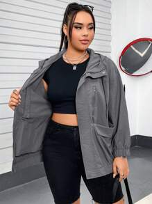 Flirla Plus Size Outdoor Functional Jacket, Suitable For Hiking, River Trekking, Outdoor Sports, Utility Jacket - Grey - View 4