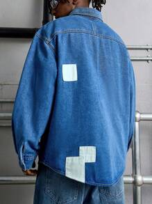 Manfinity EMRG Men's Spring And Summer Long Sleeve Loose Fit Denim Shirt With Double Pockets - Light Wash - View 2