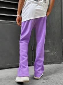 PAVTROS 男士前系带字母印花口袋叠层运动裤，休闲日常穿着 - 紫色 - 查看 2