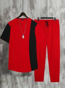 Manfinity Homme Men Two Tone Tee & Drawstring Waist Sweatpants