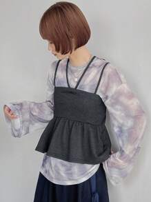 FRIFUL 女士休闲纯色细肩带吊带背心，夏季，荷叶边