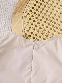 SHEIN LMoss Kids LMoss Young Girl 年轻女孩宽松休闲泡泡袖格子拼布圆领连衣裙 - 杏色 - 查看 7