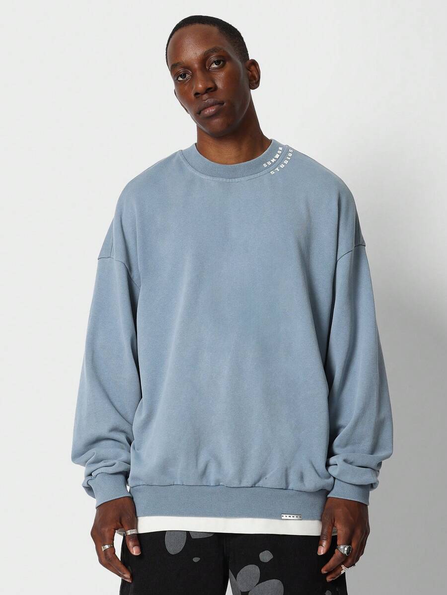 SUMWON Premium Oversized Crewneck Sweatshirt Cozy Streetwear Essential Drawcord Layer Fall Winter Casual Athletic Urban Loungewear Minimalist Wardrobe Basic - Baby Blue - View 1