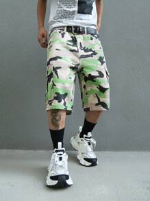 Manfinity EMRG Men's Casual Camo Pattern Waist Belt Pocket Denim Shorts For Everyday Wear - Multicolor - View 8