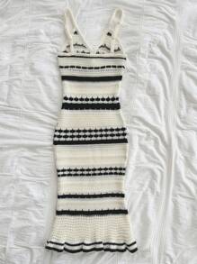 Soleia 女士黑白条纹针织度假吊带裙 - 黑與白 - 查看 2