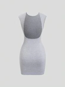 SHEIN Unity Sexy Open Back Mini Dress For Summer - Grey - View 2