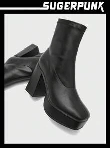 SHEIN X Lucía Bellido Sugerpunk Botines de plataforma impermeables de tacón alto, zapatos de vacaciones, rebajas de verano, estilo Y2K, punk, de moda, cool, deportivos, para Navidad, otoño, Año Nuevo y festividades