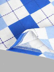 SHEIN Leap Crew Teen Girls' Blue Diamond Checkered Preppy Style Collared Knitted Dress With Long Sleeves Set - Blue and White - View 5