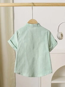 SHEIN 男童口號拼布細節捲軸袖半扣衫 - 薄荷綠 - 查看 2