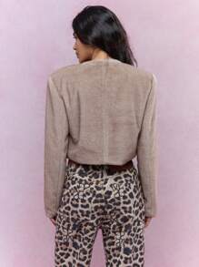MISSGUIDED Fluffy Buttoned Long Sleeves Short Jacket With Pockets Winter Wear - Khaki - View 2