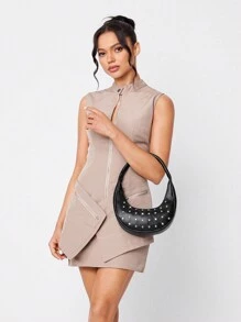 SHEIN SXY LADIES, WOMEN Shoulder Bag, HOBO BAG Fashionable, Street, Cool, Individual, Simple, Black, Rhinestone, Y2k Bag, 2000s Fashion Style, Gothic Punk Bag For Women