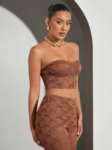 Hauture Blusa transparente de encaje con detalle de dobladillo hacia abajo para mujer