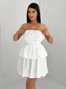 SHEIN SXY 性感优雅缎面派对女士迷你连衣裙 - 白色 - 查看 2