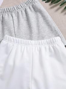 2pcs Tween Girls' Casual Solid Color Knitted Wide Leg Shorts For Daily Wear