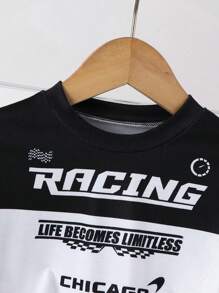 SHEIN Baby Boys Racing Car & Letter Print Long Sleeve T-Shirt, Suitable For Everyday Wear - Black and White - View 3