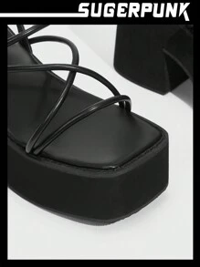 Sugerpunk Woman Shoes Fashion Black Versatile Wedge Heel Platform Sandals For Summer Y2k Punk Cool Street Sporty Christmas Fall New Year Holiday Valentines
