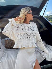 EURMUSE Hollow Out Cute Pullover - Apricot - View 3