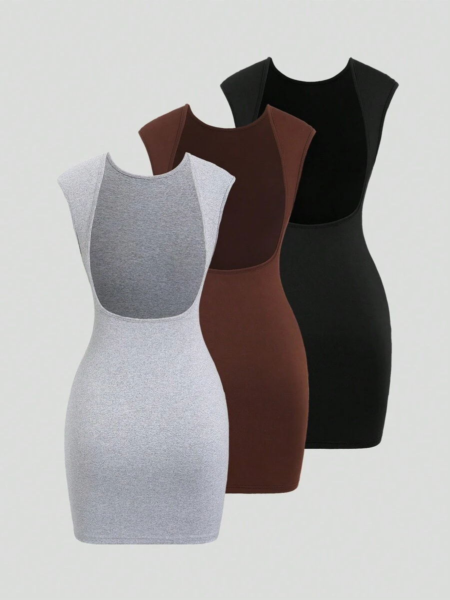 SHEIN Unity Sexy Open Back Mini Dress For Summer - Grey - View 1