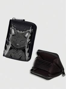 Bat Sada 1pc Gothic Halloween Firecracker Cat Design Zipper Wallet, Holiday Gift For Friends - Multicolor - View 1