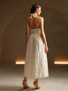 Anewsta 复古风格束腰吊带细肩带女式连衣裙 - 杏色 - 查看 2