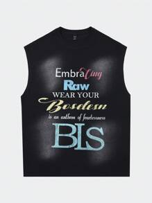 ROMWE MEN Street Life Parte superior sin mangas con lavado vintage y estampado de caballos con graffiti para hombres