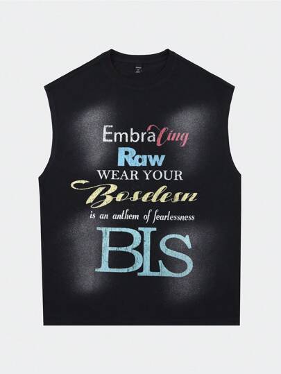 Street Life Canotta da uomo vintage con lavaggio stonewash e stampa di cavallo graffiti