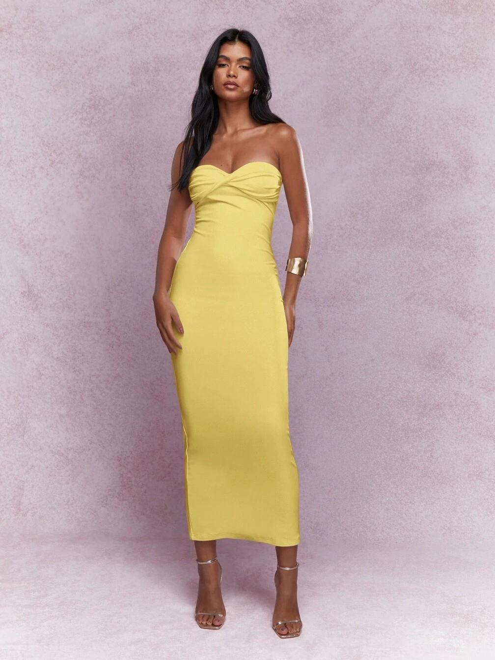 missguided pleated maxi dress yellow MISSGUIDED Elegant Cowl Neck Ruffle Long Bishop Sleeves High Side Slit Maxi  DressMISSGUIDED