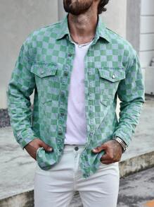 Manfinity LEGND Men's Plaid Printed Simple Casual Denim Shirt - Multicolor - View 1