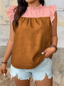 SHEIN LUNE Áo sơ mi tay lỡ họa tiết khối màu cỡ lớn dành cho kỳ nghỉ - Nhiều màu - Xem 5