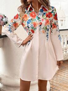 SHEIN Clasi Minimalistisches Hemdkleid mit Blumenmuster für den Alltag für Damen