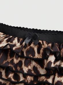 ROMWE Grunge Punk Y2K Gyaru Leopard Print High-Low Layered Ruffle Hem Low Rise Mini Shorts, School