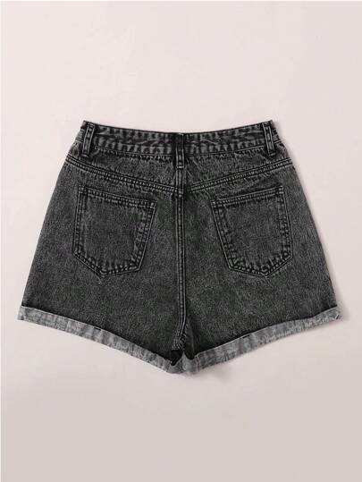 Cuffed Denim Shorts