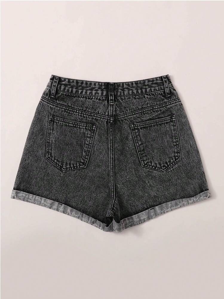 Gray Wash Roll Up Hem Denim Shorts