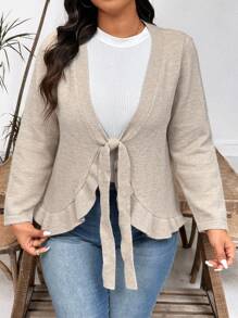 Chaqueta de punto sencilla de un solo color para uso diario para mujeres de talla grande