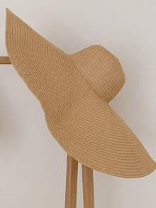 DAZY 1pc Solid Color Sun Hat For Beach And Travel, Summer - Khaki - View 3