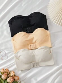 3pcs Simple Strapless Women's Bra Set, Including Comfortable And Breathable Anti-Slip Tube Top Bra - Multicolor - View 5