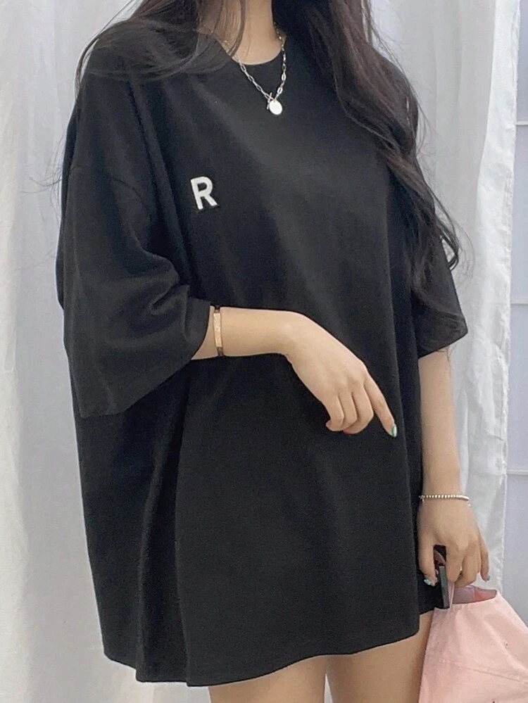 Women's Summer Casual Loose Fit Letter Print Round Neck Short Sleeve T-Shirt Oversized T-Shirt