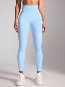 Sovereign Charm Quần legging thể thao đơn giản, màu trơn dành cho nữ, mặc hàng ngày, tập yoga - Màu xanh nhạt - Xem 2