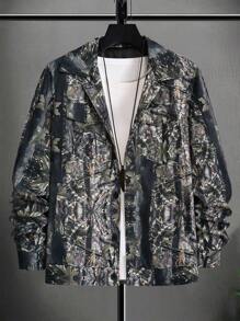 Manfinity Roghcode Men's All-Over Print Casual Long Sleeve Shacket With Pockets - Khaki - View 3