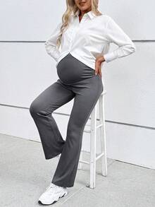 SHEIN Adjustable Waist Maternity Flared Casual Pants - Dark Grey - View 5