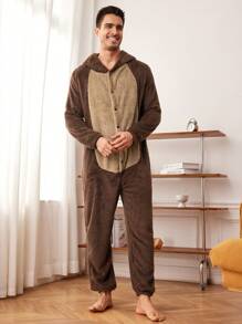 Snug Zone Men's Hooded Simple & Warm Loungewear One Piece Jumpsuit For Daily Wear And Home, For Fall Winter, Fluffy, Cozy - Multicolor - View 8