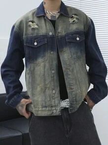 Manfinity EMRG Men's Ombre Denim Long Sleeve Casual Jacket - Dark Wash - View 3