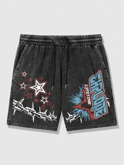 Street Life Herren Vintage gewaschene, verwaschene Acid-Washed Shorts